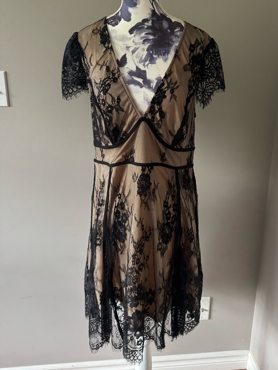 Lulus Dresses & Skirts - Lulus Black Lace Overlay with Nude Lining